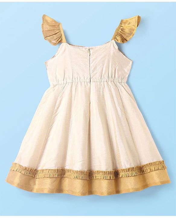 Babyhug South Cotton Woven Frill Sleeves Ethnic Dress with Floral Embroidery - Off White