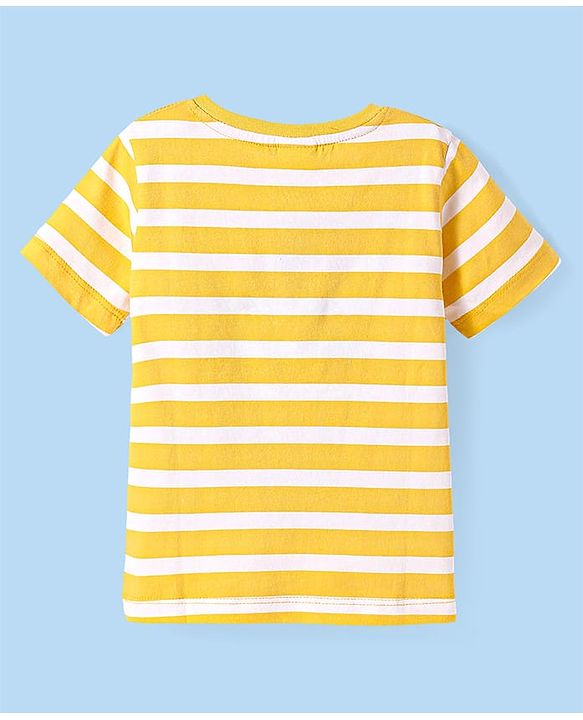 Babyhug Cotton Knit Half Sleeves Henley Neck T-Shirt with Stripes - Yellow
