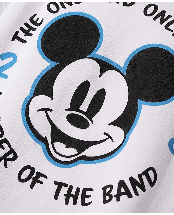 Pine Kids Disney Terry Knit Half Drop Shoulder Sleeves Oversized T-Shirt with Mickey Mouse Front & Back Graphics - White