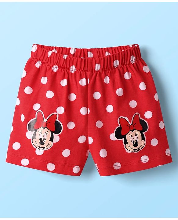 Babyhug Disney  Single Jersey Knit Half Sleeves Shorts Night Suit with Minnie Mouse Graphics - Red & White
