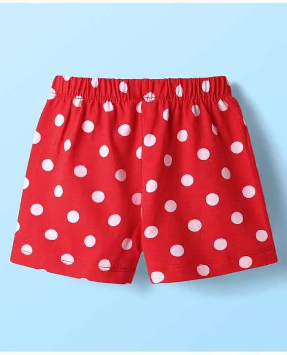 Babyhug Disney  Single Jersey Knit Half Sleeves Shorts Night Suit with Minnie Mouse Graphics - Red & White