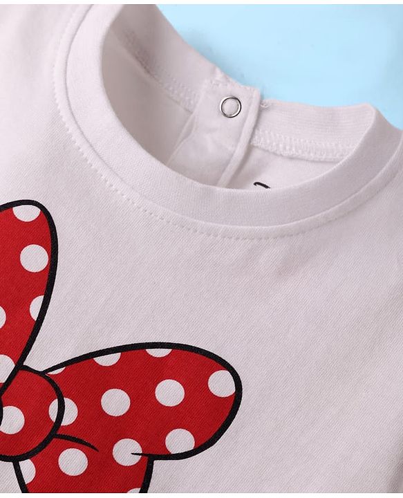 Babyhug Disney  Single Jersey Knit Half Sleeves Shorts Night Suit with Minnie Mouse Graphics - Red & White
