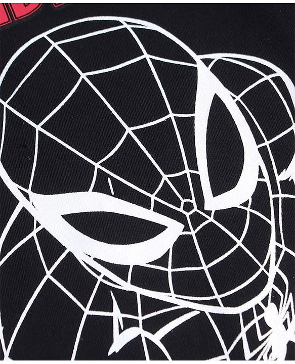 Pine Kids Marvel Terry Knit Half Sleeves Oversize Drop Shoulder T-Shirt With Front And Back Spider Man Graphics - Black