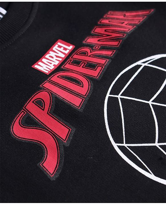Pine Kids Marvel Terry Knit Half Sleeves Oversize Drop Shoulder T-Shirt With Front And Back Spider Man Graphics - Black