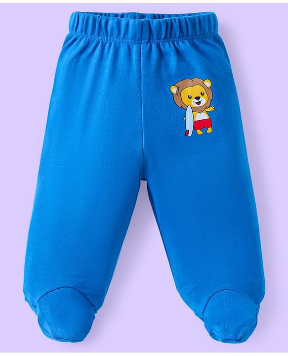 Babyhug 100% Cotton Interlock Knit Bootie Leggings With Animal & Beach Theme Print Pack of 3 - Blue Yellow & White