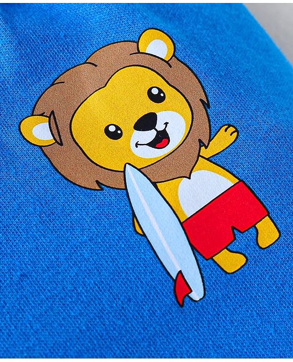 Babyhug 100% Cotton Interlock Knit Bootie Leggings With Animal & Beach Theme Print Pack of 3 - Blue Yellow & White
