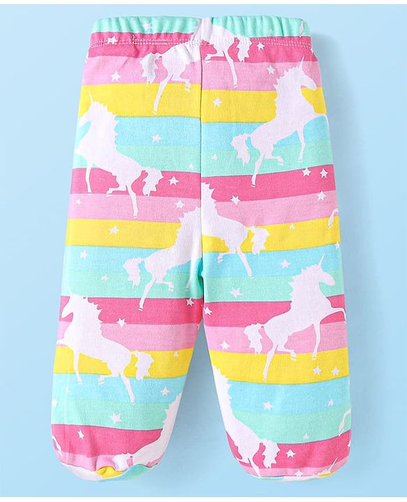 Babyhug Interlock Knit Footed Leggings with Polka Dots Unicorn & Hearts Print Pack of 3 - Pink & Purple