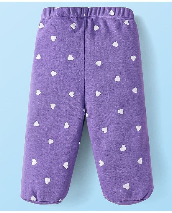Babyhug Interlock Knit Footed Leggings with Polka Dots Unicorn & Hearts Print Pack of 3 - Pink & Purple