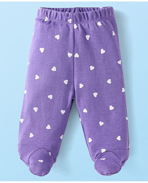 Babyhug Interlock Knit Footed Leggings with Polka Dots Unicorn & Hearts Print Pack of 3 - Pink & Purple