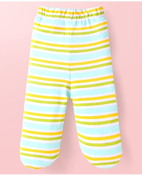 Babyhug Interlock Knit Full Length Bootie Leggings with Stripes & Dino Print Pack of 3 - Light Blue & White