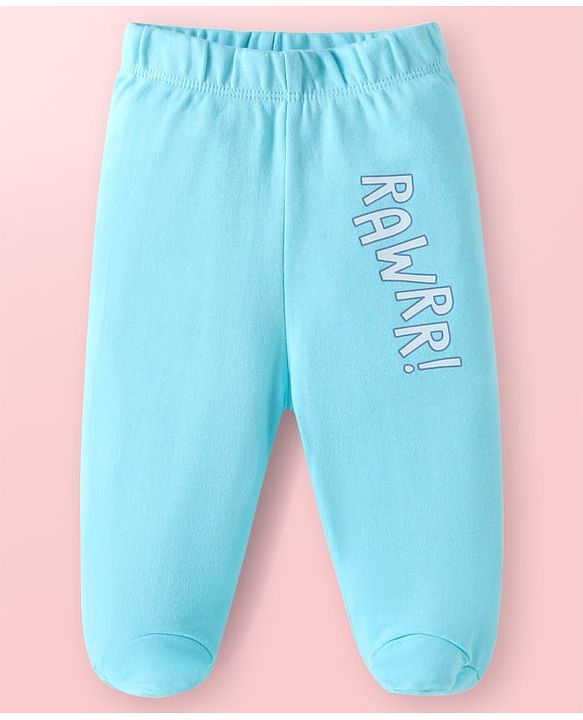 Babyhug Interlock Knit Full Length Bootie Leggings with Stripes & Dino Print Pack of 3 - Light Blue & White