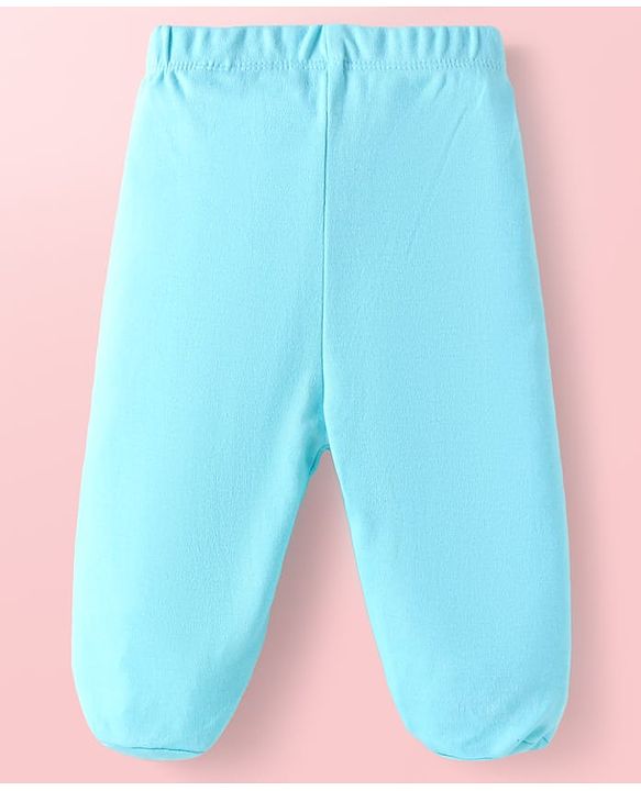 Babyhug Interlock Knit Full Length Bootie Leggings with Stripes & Dino Print Pack of 3 - Light Blue & White