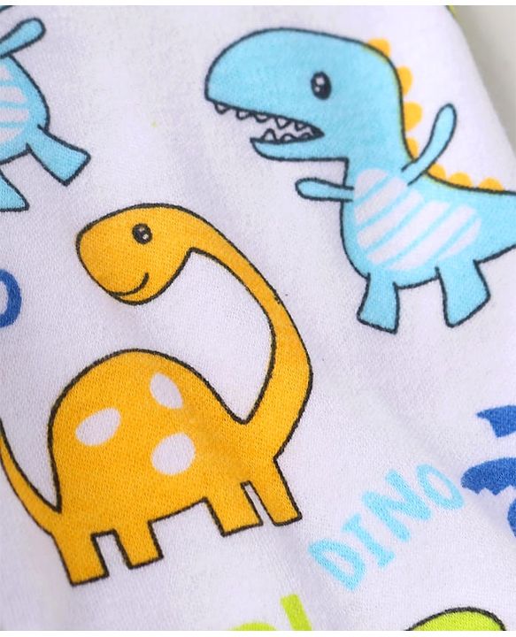 Babyhug Interlock Knit Full Length Bootie Leggings with Stripes & Dino Print Pack of 3 - Light Blue & White