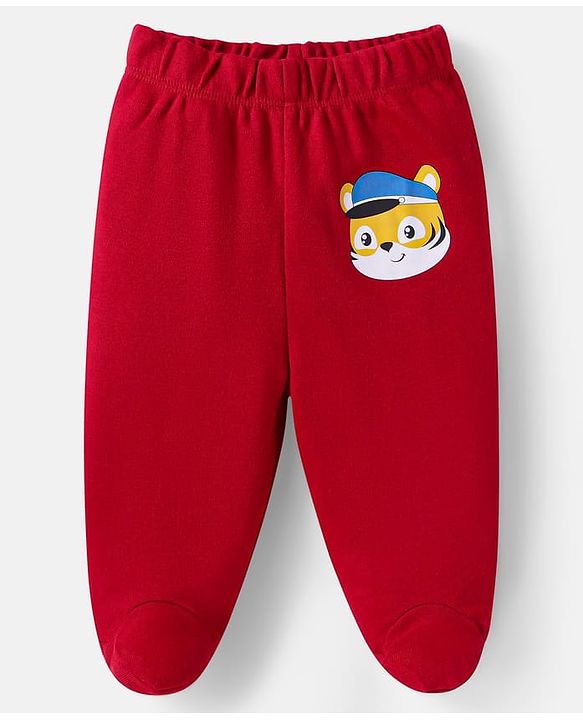 Babyhug Cotton Interlock Knit Full Length Bootie Leggings  with Cub & Boat Print Pack of 3 -Dark Red & Sky Blue
