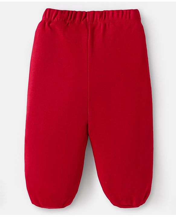 Babyhug Cotton Interlock Knit Full Length Bootie Leggings  with Cub & Boat Print Pack of 3 -Dark Red & Sky Blue