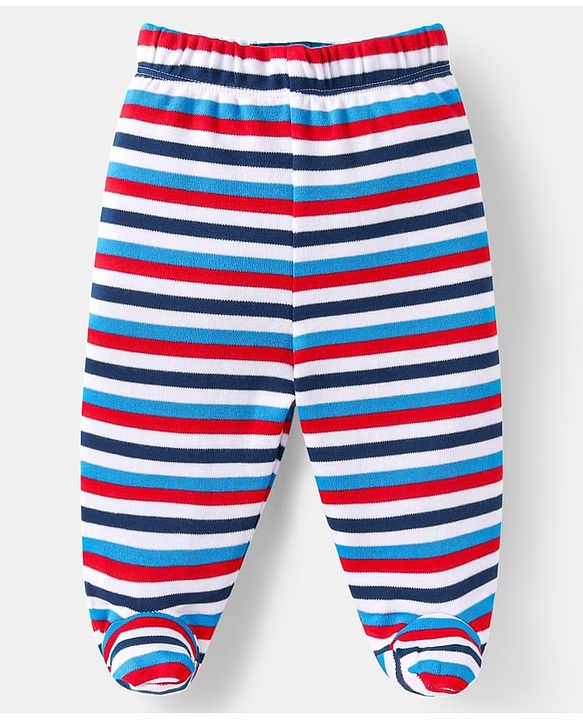 Babyhug Cotton Interlock Knit Full Length Bootie Leggings  with Cub & Boat Print Pack of 3 -Dark Red & Sky Blue