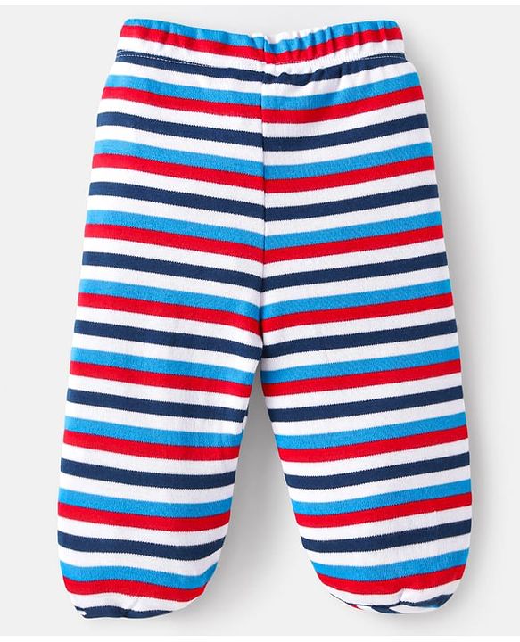 Babyhug Cotton Interlock Knit Full Length Bootie Leggings  with Cub & Boat Print Pack of 3 -Dark Red & Sky Blue