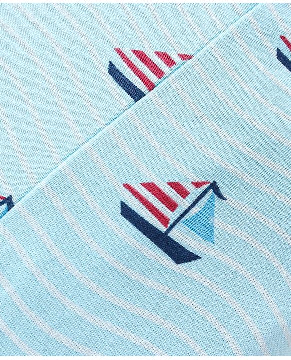 Babyhug Cotton Interlock Knit Full Length Bootie Leggings  with Cub & Boat Print Pack of 3 -Dark Red & Sky Blue
