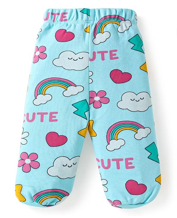 Babyhug Interlock Knit Bootie Leggings With Polka Dot & Unicorn Print Pack of 3 - Yellow Dark Pink & Light Blue