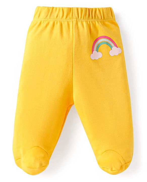 Babyhug Interlock Knit Bootie Leggings With Polka Dot & Unicorn Print Pack of 3 - Yellow Dark Pink & Light Blue
