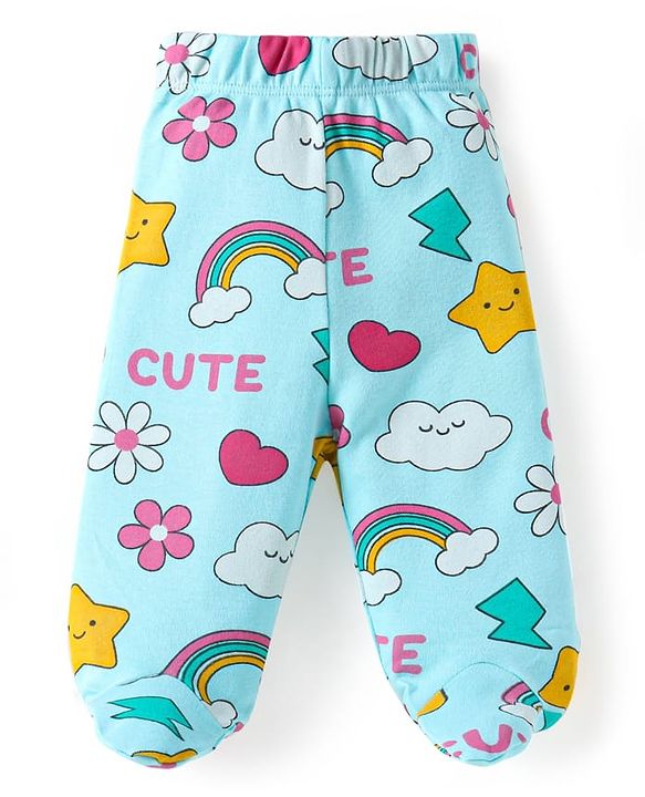 Babyhug Interlock Knit Bootie Leggings With Polka Dot & Unicorn Print Pack of 3 - Yellow Dark Pink & Light Blue