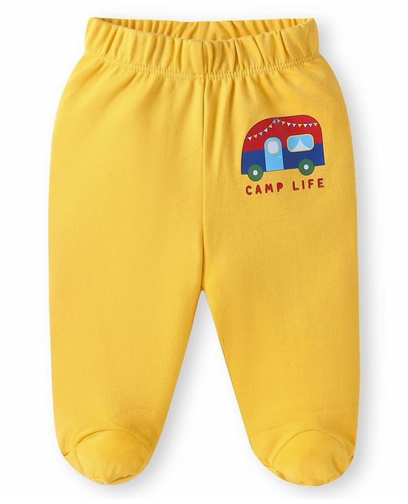 Babyhug 100% Cotton Interlock Knit Bootie Leggings with Stripes & Bus Print Pack of 3 - Yellow Light Blue & Pink