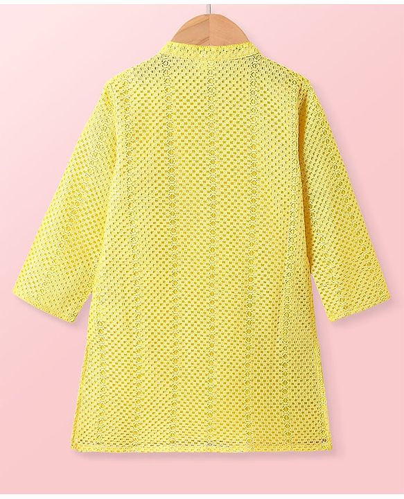 Babyhug Woven Full Sleeves Solid Kurta Pyjama Set - Yellow