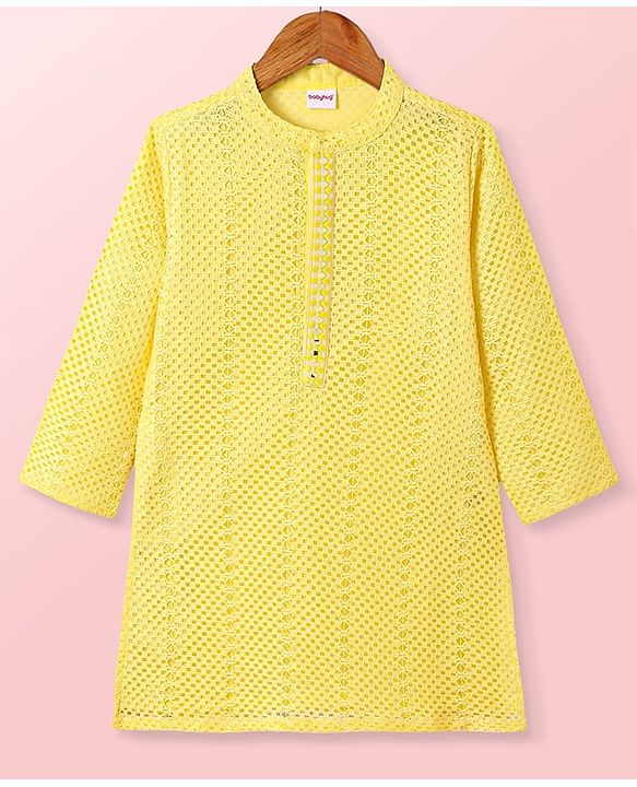 Babyhug Woven Full Sleeves Solid Kurta Pyjama Set - Yellow