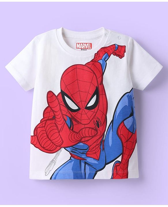 Babyhug Marvel Single Jersey Knit Half Sleeves Shorts Night Suit With Spider-Man Graphic - White & Blue