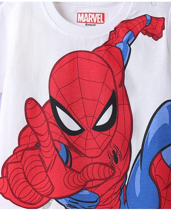 Babyhug Marvel Single Jersey Knit Half Sleeves Shorts Night Suit With Spider-Man Graphic - White & Blue