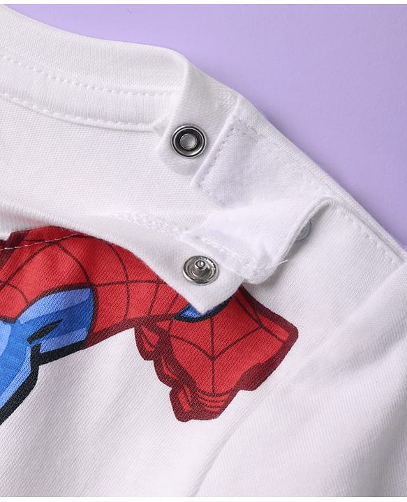 Babyhug Marvel Single Jersey Knit Half Sleeves Shorts Night Suit With Spider-Man Graphic - White & Blue