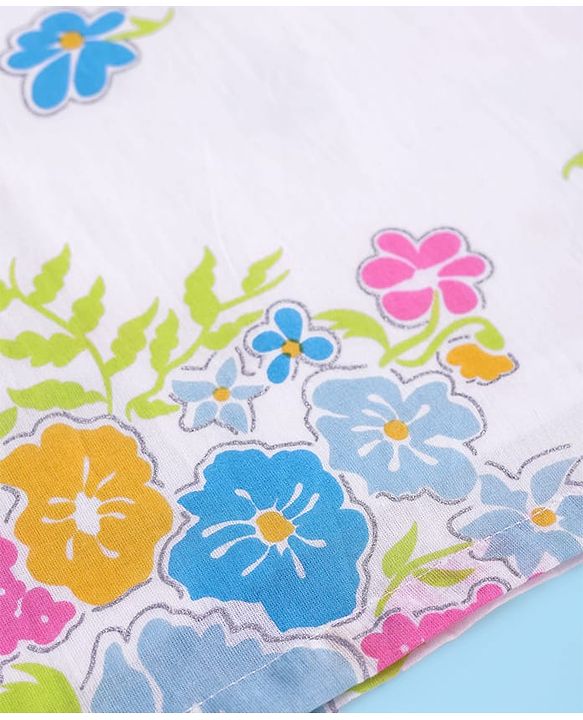 Babyhug Cambric Cotton Woven Full Sleeves Kurta Pyjama Set with Floral Print - White