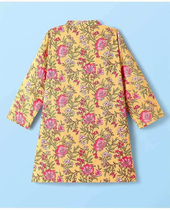 Babyhug Cotton Woven Full Sleeves Kurta Pyjama Set with Cambric Floral Print - Yellow