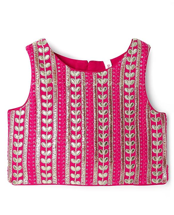 Babyhug Woven Sleeveless Choli Lehenga Set & Dupatta With Floral Embroidery & Lace Detailing - Fuschia