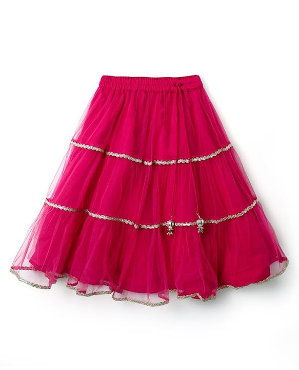 Babyhug Woven Sleeveless Choli Lehenga Set & Dupatta With Floral Embroidery & Lace Detailing - Fuschia