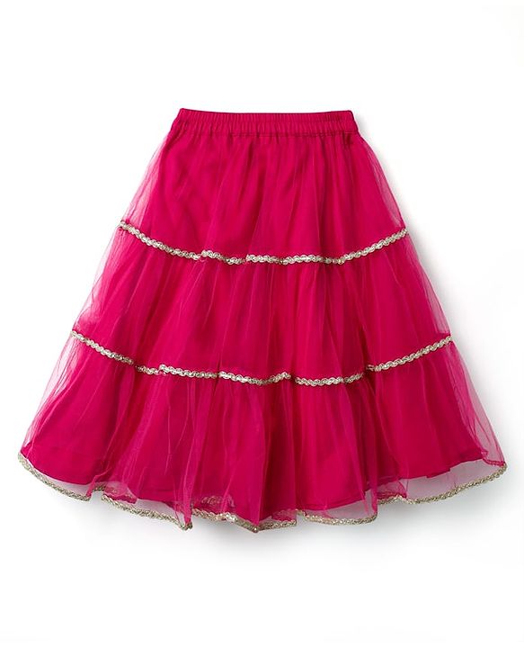 Babyhug Woven Sleeveless Choli Lehenga Set & Dupatta With Floral Embroidery & Lace Detailing - Fuschia