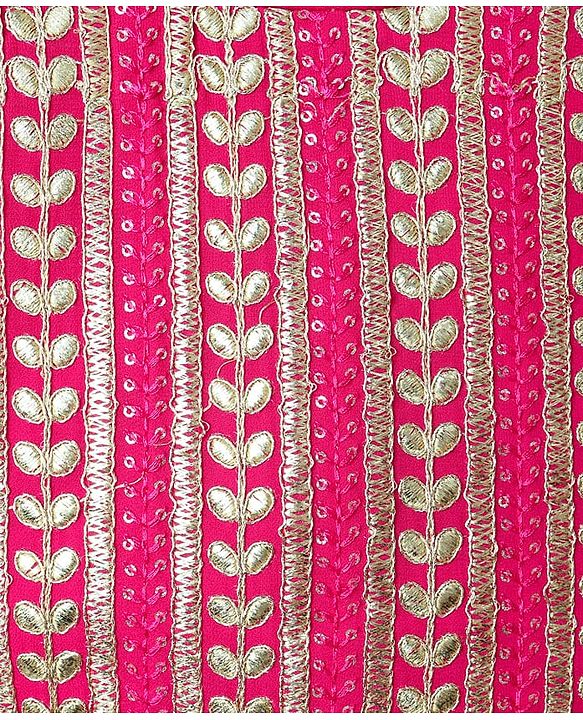 Babyhug Woven Sleeveless Choli Lehenga Set & Dupatta With Floral Embroidery & Lace Detailing - Fuschia