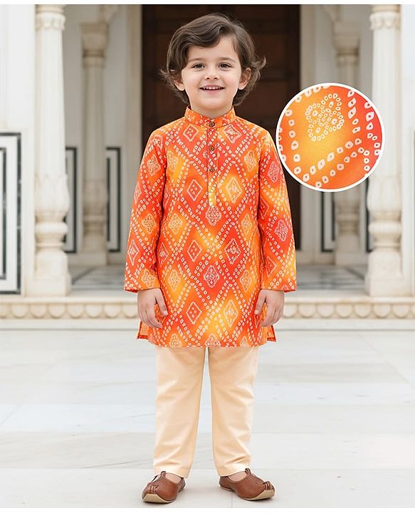 Babyhug Cambric Woven Full Sleeves Bandhani Printed Kurta Pyjama Set - Red