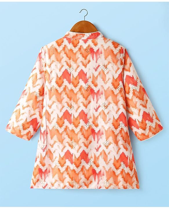 Babyhug Woven Full Sleeves Printed Kurta & Pajama Set With  Sequin Embroidery - Orange & White
