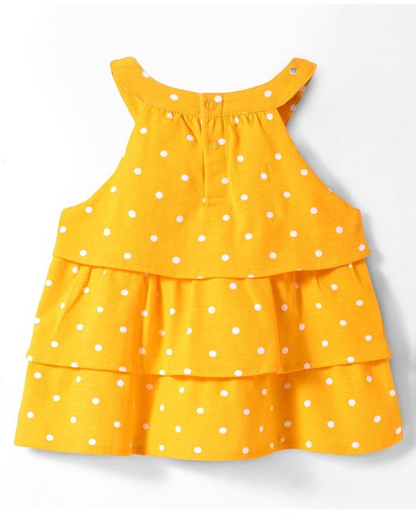 Babyhug Single Jersey Knit Sleeveless Halter Neck Top & Shorts Set with Polka Dots Print & Bow Applique - Yellow & Blue