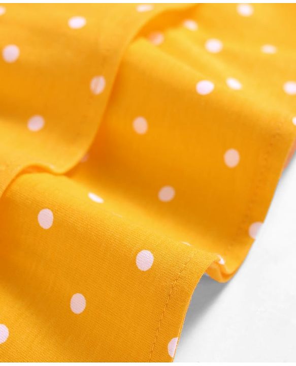 Babyhug Single Jersey Knit Sleeveless Halter Neck Top & Shorts Set with Polka Dots Print & Bow Applique - Yellow & Blue