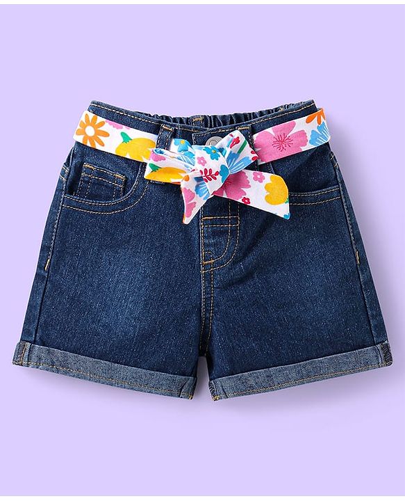 Babyhug Single Jersey Knit Sleeveless Top & Shorts Set with Floral Print - White & Blue