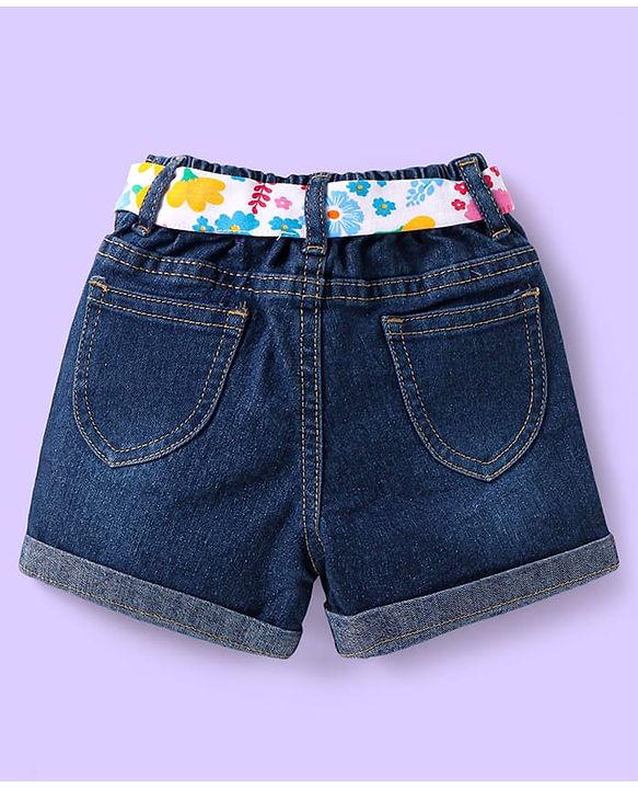 Babyhug Single Jersey Knit Sleeveless Top & Shorts Set with Floral Print - White & Blue
