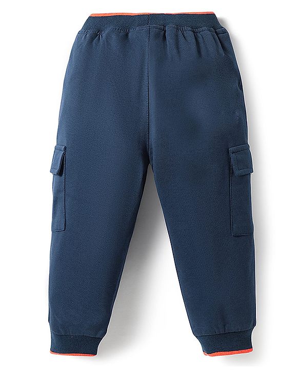 Babyhug Cotton Looper Knit Full Length Lounge Pant With Patch Detailing - Navy Blue