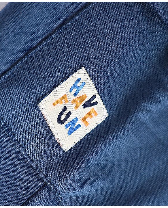 Babyhug Cotton Looper Knit Full Length Lounge Pant With Patch Detailing - Navy Blue
