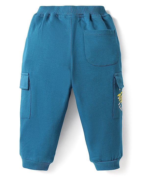 Babyhug Cotton Looper Knit Full Length Lounge Pant With LA Print - Blue