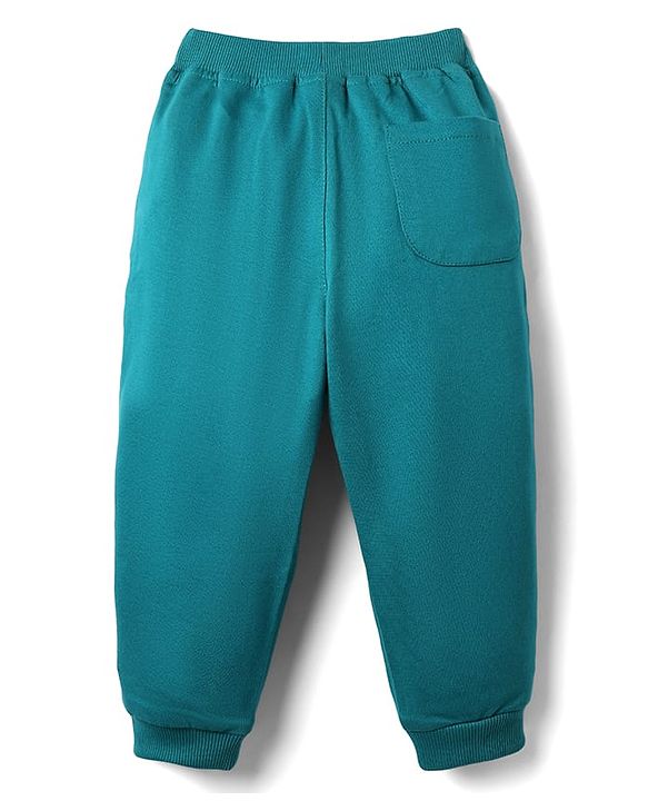 Babyhug Cotton Looper Knit Full Length Cut & Sew Lounge Pant with Patch Detailing - Teal Blue