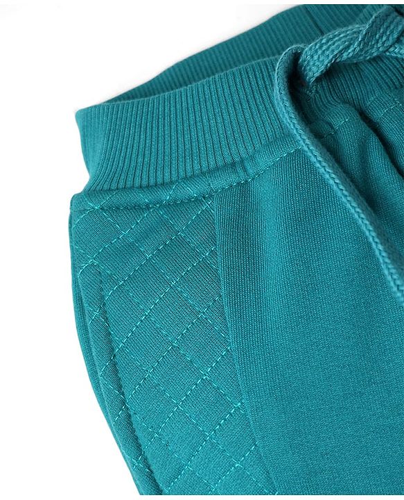 Babyhug Cotton Looper Knit Full Length Cut & Sew Lounge Pant with Patch Detailing - Teal Blue