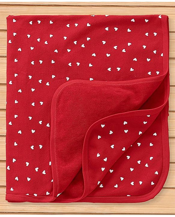 Babyhug Cotton Terry Woven Bath Towel With Heart Print L 76 x B 76 cm - Red