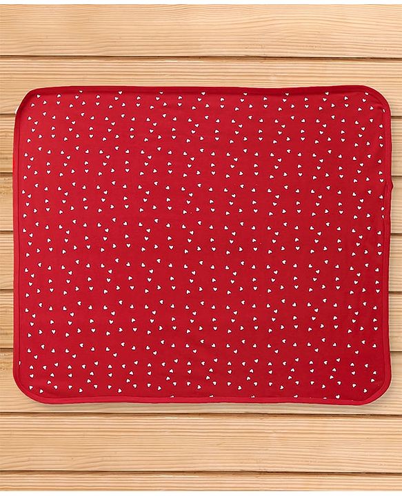 Babyhug Cotton Terry Woven Bath Towel With Heart Print L 76 x B 76 cm - Red